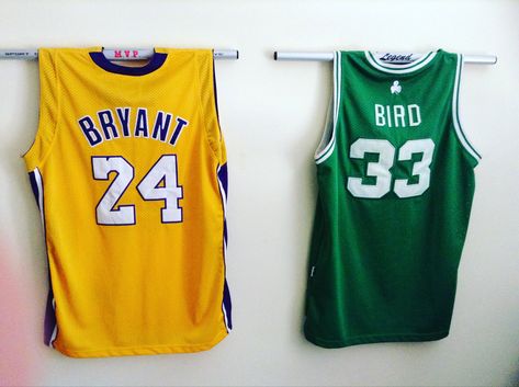 Basketball jersey mounts can be customized and hung from the wall or ceiling.  Jersey Hangers are great for all decor Jersey On Wall Ideas, How To Hang A Jersey On A Wall, Displaying Jerseys On Wall, How To Hang Jerseys On Wall, Hang Jersey On Wall Ideas, Basketball Jersey Display Ideas, Display Jerseys On Wall, How To Display Jerseys On Wall, Sports Display Ideas