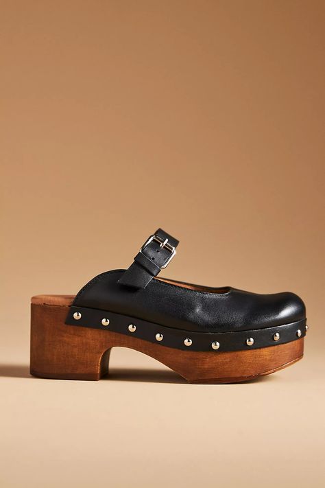 By Anthropologie Wood-Bottom Mule Heels | Anthropologie Mule Heels, Shoes Heels Wedges, Brown Heels, Heels & Wedges, Womens Clogs, Black Fits, Mule Clogs, Mules Shoes, Platform Heels