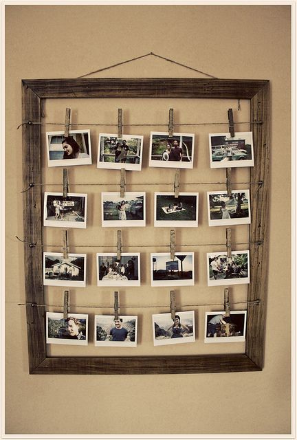 picture frame with wire - great way to display Christmas cards too! Stylish Photo Frames, Koti Diy, Diy Projektit, Decoration Originale, Cool Ideas, Recycled Crafts, Diy Photo, Photo Displays, Clothes Pins