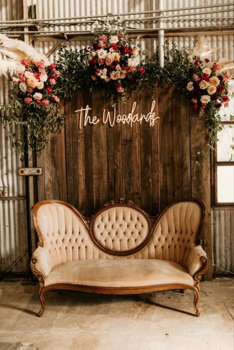 Marli Johnson Photography Simple Wedding Backdrop, Industrial Boho Wedding, Wooden Arches, Wedding Backdrop Ideas, Wedding Photo Walls, Industrial Boho, Shreveport Louisiana, Fall Wedding Photos, Photo Backdrop Wedding