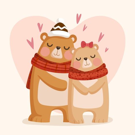 Animal Couple Illustration, Valentines Day Illustration, Valentine Illustration, Animal Couple, Hug Stickers, Valentine's Day Illustration, Valentines Illustration, Bear Valentines, Canva Element