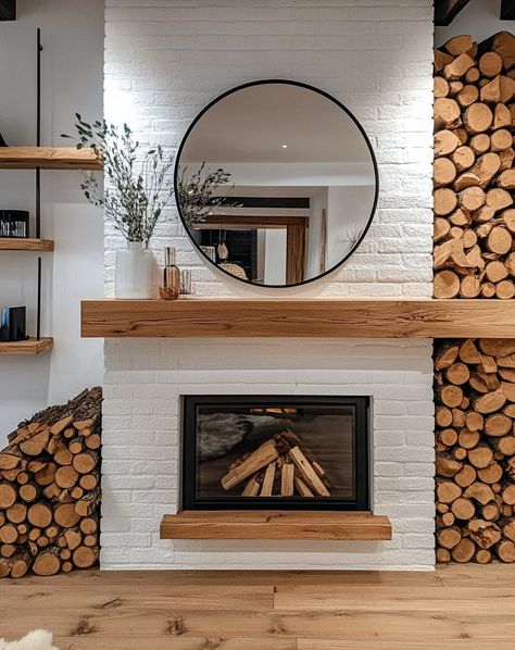 17 Stylish Modern Farmhouse Fireplaces to Cozy Up Your Home Modern Farmhouse Fireplace Ideas, Farmhouse Fireplaces, Emma Jones, Farmhouse Fireplace Ideas, Modern Farmhouse Fireplace, Farmhouse Mantle Decor, Sleek Fireplace, Farmhouse Mantle, Natural Stone Fireplaces