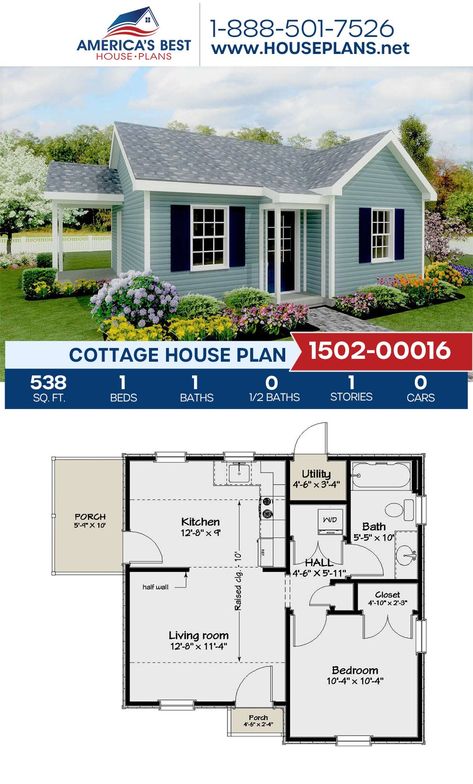 Cottage House Plan 1502-00018 #bus #tiny #house #floor # 082 Guest House Plans, Granny Pod, Small Cottage House Plans, Small Floor Plans, Chirstmas Decor, Cottage House Plan, Small Cottage Homes, Cottage Floor Plans, Two Bedroom House