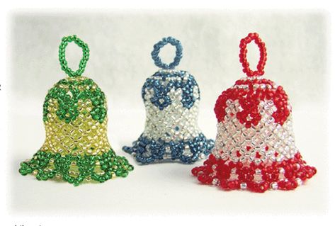 Beaded Christmas Bell Ornament Pattern | Bead-Patterns.com Beaded Bell, Xmas Beads, Beaded Christmas Decorations, Christmas Beading, Beaded Ornament Covers, Christmas Beads, Bead Ornaments, Art Perle, Holiday Beading