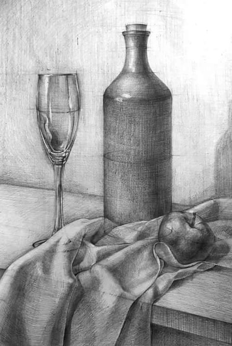 Glass Drawing, Still Life Sketch, Bottle Drawing, Illusion Drawings, Pen Art Drawings, Basic Drawing, Still Life Drawing, Watercolor Art Lessons, Arte Sketchbook