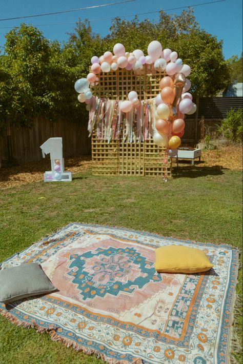 we transformed our backyard for a first birthday First Birthday Backyard, Birthday Backyard, Birthday Setup, Yard Party, Backyard Birthday, Backyard Party, First Birthday, First Birthdays, Birthday Party