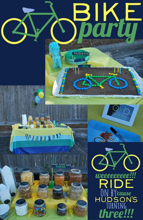 snowbird design: Bike Party, trail mix bar, bicycle party, road rally Biking Birthday Party, Bicycle Birthday Party Ideas, Bmx Themed Birthday Party, Bicycle Theme Party, Bicycle Themed Birthday Party, Bicycle Party Ideas, Bike Party Ideas For Kids, Bike Party Ideas, Kids Bike Party