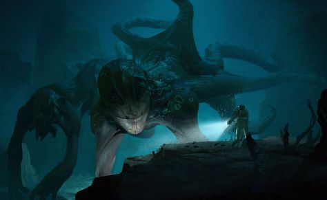 Ningen, YOUNG IL  CHOI on ArtStation at https://www.artstation.com/artwork/D4xmG Sea Monster Concept Art, Ogre Battle, Sea Monster Art, Scary Ocean, Images Terrifiantes, Dark Creatures, Sea Monster, 다크 판타지, Cosmic Horror