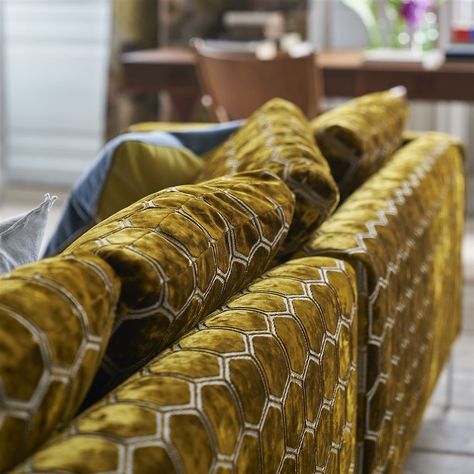 Manipur Ochre Fabric | Designers Guild Designers Guild Fabric, Velvet Set, Honeycomb Pattern, Designers Guild, Toss Pillows, Geometric Print, Fabric Patterns, Fabric Wallpaper, Design Elements