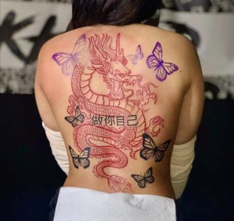 Double Dragon Back Tattoo, Chinese Dragon Back Tattoo Women, Big Dragon Tattoo Back, Asian Dragon Tattoo For Women Back, Big Dragon Back Tattoo Women, Dragon Thigh Tattoo, Beauty Tattoo, Tattoo Artist Tattoo, Tattoo S