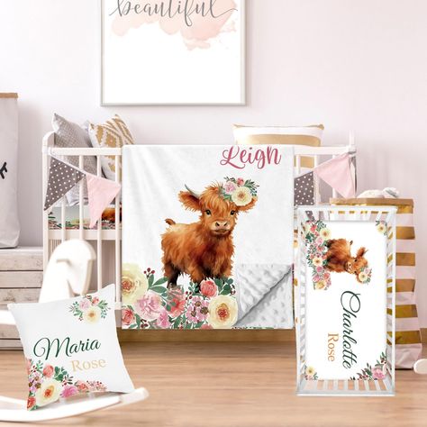 PRICES MAY VARY. - [Personalized Highland Cow Design] Embrace a jungle of creativity with our custom animal-themed crib bedding set, featuring soft & comfortable materials for your little one's comfort. Elevate your nursery decor with this unique crib set. - [High-Quality Materials] Crafted with care, our baby crib set ensures durability and comfort for your baby. The crib comforter set for girls and boys is designed to provide a cozy and safe sleeping environment. ﻿ - [Versatile and Stylish] Th Highland Cow Nursery Girl, Unique Cribs, Cow Nursery, Baby Crib Sets, Crib Comforter, Cow Baby Showers, Cow Design, Crib Sets, Soft Comforter