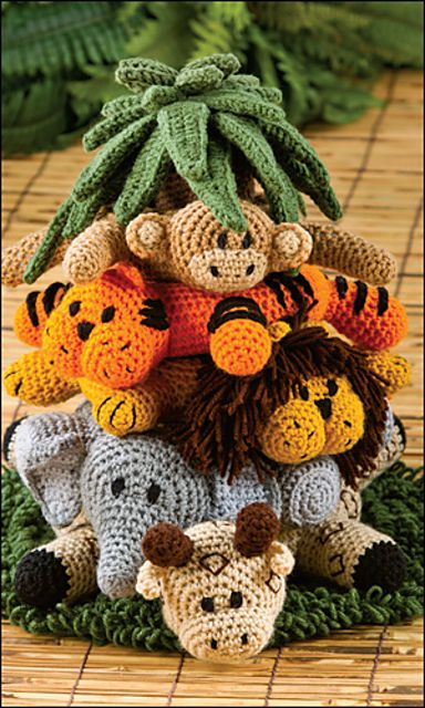 Ravelry: Into the Jungle - Elephant, Lion pattern by Cindy Cseh Jungle Crochet, Crochet Jungle Animals, Jungle Tree, Monkey Pattern, Jungle Pattern, Giraffe Pattern, Crochet World, Animal Rings, Jungle Animals