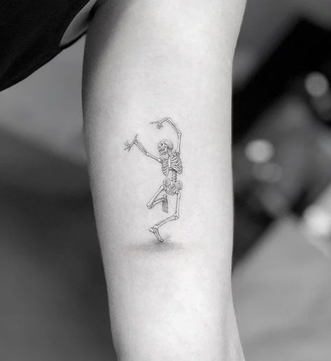 Skeleton Anatomy Tattoo, Dance Tattoo, Skeleton Tattoo, K Tattoo, Palm Tattoos, Skeleton Tattoos, Cat Tattoos, Small Girl Tattoos, Dancing Skeleton