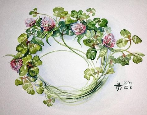 ❤️ - #watercolorartist #watercolour #fabriano #winsornewton #watercoloursketch #artblogvk #sharemearts #young_artists_help #love_arts_help… Clover Wreath, Wreath Tattoo, Afternoon Delight, Artist Palette, Pasta Flexible, Watercolor Artist, Botanical Illustration, Flower Painting, Card Ideas