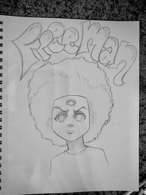 Boondocks, Huey freeman, third eye On My Block Drawings, A Boogie Wit Da Hoodie Drawing, Huey Freeman Tattoo, Boondocks Drawings Pencil, Huey Freeman Wallpaper, Boondocks Drawings Easy, Huey Freeman Pfp, Boondocks Sketch, The Boondocks Drawings