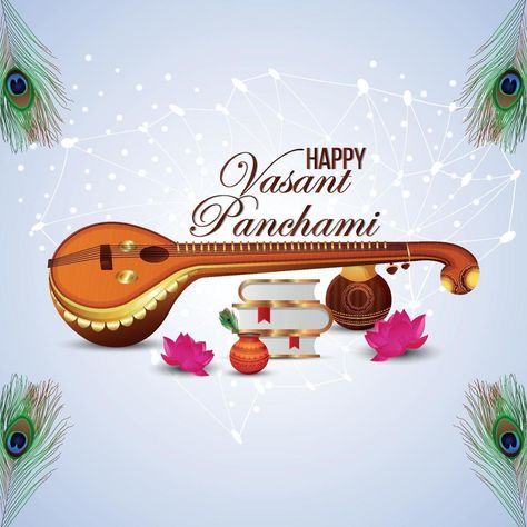 Vasant panchami with saraswati veena and books Happy Basant Panchami, Happy Vasant Panchami, Vasant Panchami, Saraswati Puja, Basant Panchami, Hd Flower Wallpaper, Goddess Saraswati, Holi Wishes, Books For Free