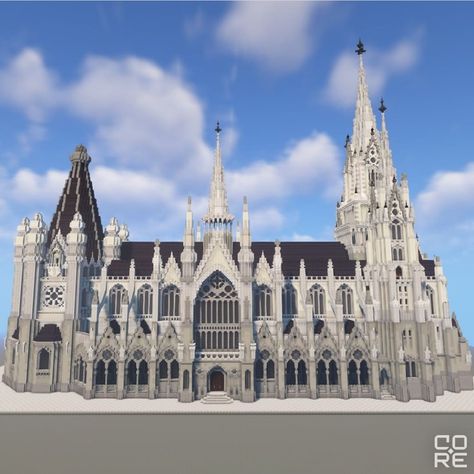 Minecraft Cathedral Ideas, Gothic Cathedral Minecraft, Minecraft Gothic Cathedral, Minecraft Cathedral Blueprints, Minecraft Castle Roof, Gothic Architecture Minecraft, Cathedral Concept Art, Dragon Stables, Mega Base Ideas