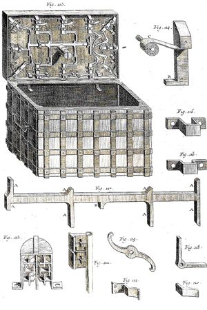 Eighteenth-century money chests - Money chests - Historical locks Vault Doors, Cool Lock, Trunks And Chests, Box Chest, Antique Keys, Dyi Projects, Safe Box, Hidden Door, Patent Art