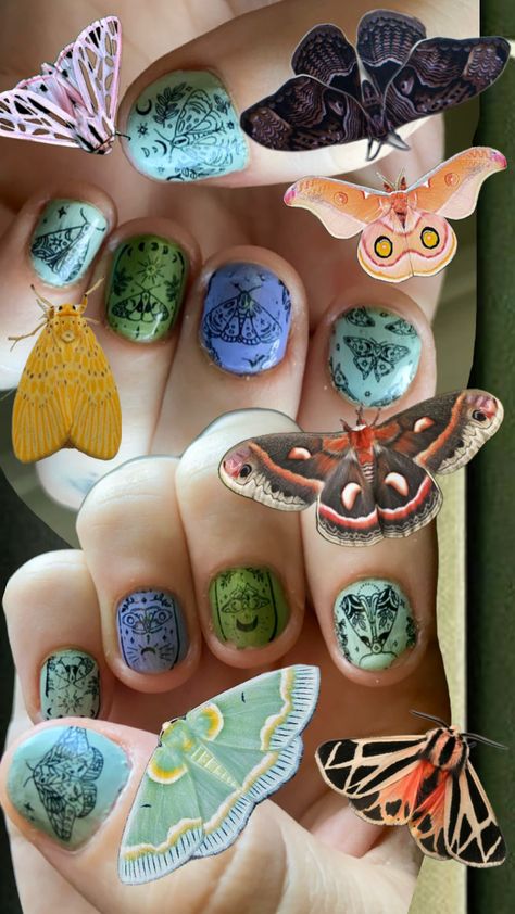 Moth nails #maniology Moth Nails, Nail Stamping Plates, Stamping Plates, Nail Stamping, Blue Nails, Short Nails, Spring Nails, Summer Nails, Moth