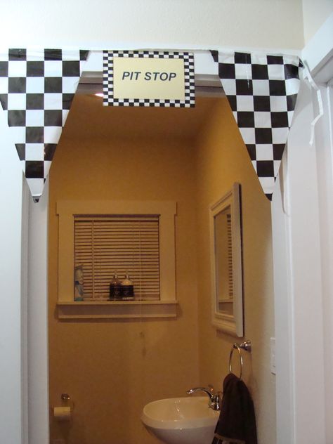 Just a little humor, to add a pit stop sign to the bathroom. Pit Stop Birthday Party, Diy Racing Party Decorations, Car Racing Decorations, Adult Race Car Theme Party, Racing Decorations Diy Party Ideas, Race Car Bathroom Ideas, Nascar Birthday, Dirt Bike Birthday Party, Racing Decor