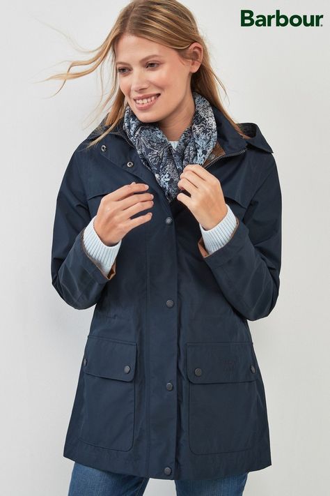 Womens Barbour Navy Waterproof Drizzle Jacket -  Blue Blue Raincoat Outfit, Navy Raincoat, Raincoat Outfit, Tweed Jackets, Blue Raincoat, Summer Coats, Waterproof Coat, Women's Jackets, Bomber Jackets