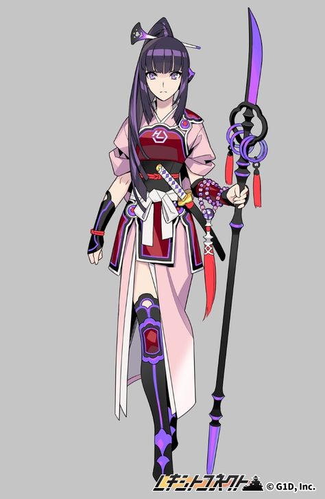 Fantasy Naginata Design, Anime Spear Design, Naginata Pose, Naginata Fantasy, Naginata Design, Naginata Poses Drawing, Naginata Concept Art, Spear Character Design, Spear Poses Drawing Reference