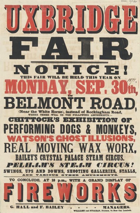 graphic design: historical type 19th century advertising boom Victorian Posters, Wood Type Poster, Fair Poster, Red Pumpkin, Chalk Lettering, Circus Poster, Poster Typography, Victorian Design, Type Posters