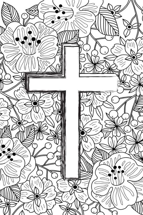 Easter Colouring Pages Christian, Biblical Coloring Pages Free Printables, Christian Colouring Pages For Adults, Cross Coloring Sheet, Christian Color Pages, Christian Easter Coloring Sheets, Easter Cross Coloring Pages, Bible Colouring Pages For Adults, Easter Adult Coloring Pages