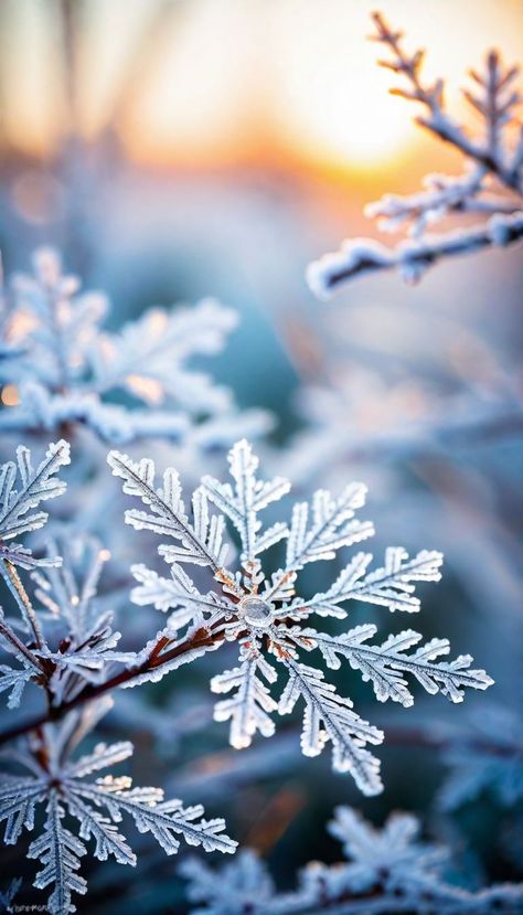 On a crisp winter morning, a mirrorless camera with a macro lens was used to capture this stunning photograph. The focus is on the intricate details, showcasing the frost-kissed branches and delicate snowflakes in high definition. The vibrant colors of the scene bring out the frosty hues, while the realistic realism level enhances every texture, making viewers feel the chill in the air. Natural sunlight provides the optimal lighting, casting long shadows that add depth to the winter landscape. Christmas Winter Photography, Frosty Blue Aesthetic, Frosted Aesthetic, Winter Still Life Photography, Winter Scenes Photography, Snow Scenes Winter Landscape, Frost Landscape, Christmas Cabins, January Vibes