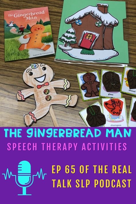 Do you use The Gingerbread Man in your speech therapy sessions every December? I do! It's a great theme to plan for a large portion of your elementary caseload. If you need ideas for how to adapt The Gingerbread Man in your mixed groups, check out this Real Talk SLP podcast episode. Gingerbread Speech Therapy Activities, Book Lessons, Speech Topics, The Gingerbread Man, Early Intervention, Speech Language Pathology, Speech Therapy Activities, Therapy Ideas, Music Therapy