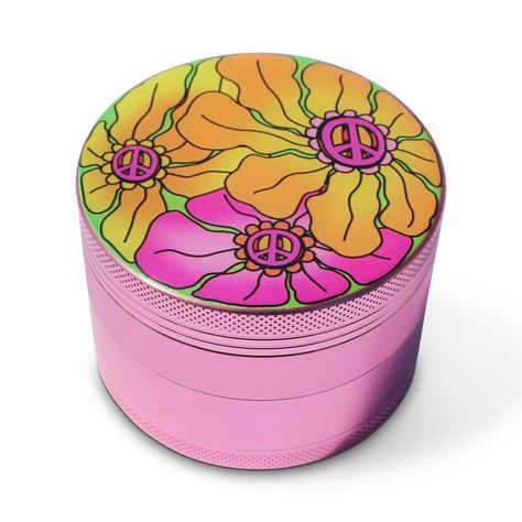 Grinder Herb Grinder 2.5 Flowers Peace Love Hippy - Etsy Groovy Sign, Handmade Pipe, Greenville Nc, Puff Puff, Hippie Peace, Herb Grinder, Pink Body, Tray Set, Peace Sign