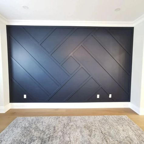 Broken Skull Designs on Instagram: “Aperture Design - Geometric Accent Wall Colour is Hale Navy from Benjamin Moore.” Geometry Accent Wall, Navy Geometric Wall, Geometric Wood Feature Wall, Gray With Navy Accent Wall, Blue And Gray Accent Wall, Hale Navy Feature Wall, Geometric Wall Design Wood, Game Room Accent Wall Ideas, Geometric Trim Accent Wall