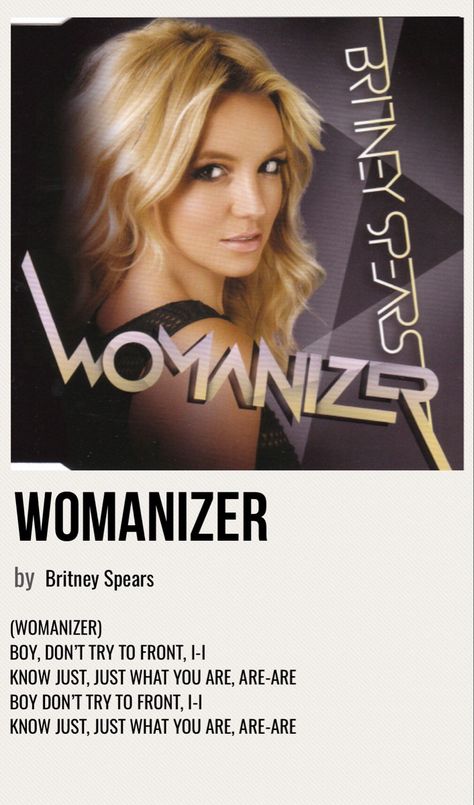 minimal poster of the song womanizer by britney spears Britney Spears Womanizer, Britney Spears Song, Britney Spears Poster, Britney Spears Aesthetic, Britney Spears Songs, Britney Spears Music, Music Cards, Song Posters, Britney Spears Photos