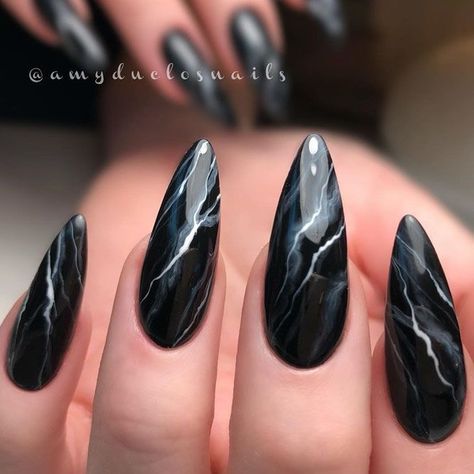 French Manicure Long Nails, Ombre Glitter Nails, Marble Nails Tutorial, Black Marble Nails, Blue Ombre Nails, Water Nails, Marble Nail Designs, Black Acrylic Nails, Marble Nail