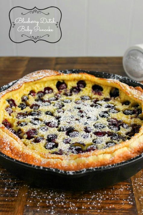 Blueberry Dutch Baby Pancake Blueberry Dutch Baby, Dutch Baby Pancakes, Skillet Desserts, Magic Kitchen, Dutch Baby Recipe, Yummy Pancake Recipe, Baby Pancakes, Dutch Baby Pancake, Lemon Curd Recipe