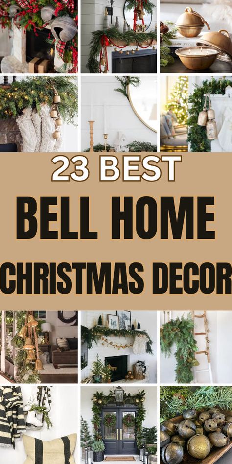 Add a festive touch to your home with Christmas Bell Home Decor Ideas! 🔔✨ From wreaths and tree ornaments to elegant mantel displays, bells bring charm and cheer to any space. Create a magical holiday vibe with their timeless jingle and versatile style! 🎄💫 #ChristmasBells #HolidayDecor Christmas Bells Decorations Ideas, Large Bell Christmas Decor, Christmas Mantel With Bells, Christmas Bell Decorations Ideas, Decorating With Bells For Christmas, Crafts With Bells, Bells On Christmas Tree, Silver Bells Christmas Decorating Ideas, Decorating With Bells