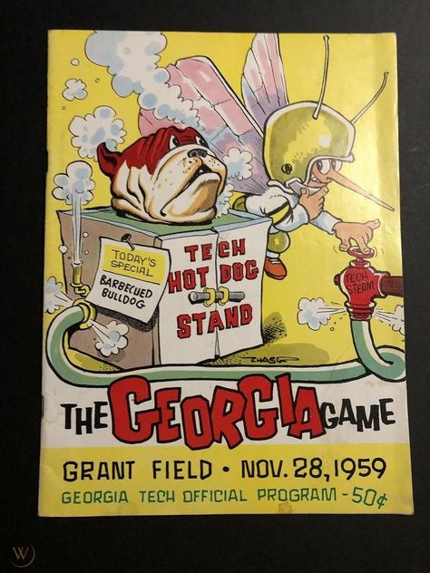 1959 - GEORGIA VS. GEORGIA TECH FOOTBALL PROGRAM|  November 28, 1959 •John Churchill Chase Cover Georgia Tech Football, Uk Football, Football Program, Sports Art, Georgia Tech, Churchill, College Football, Georgia, Football