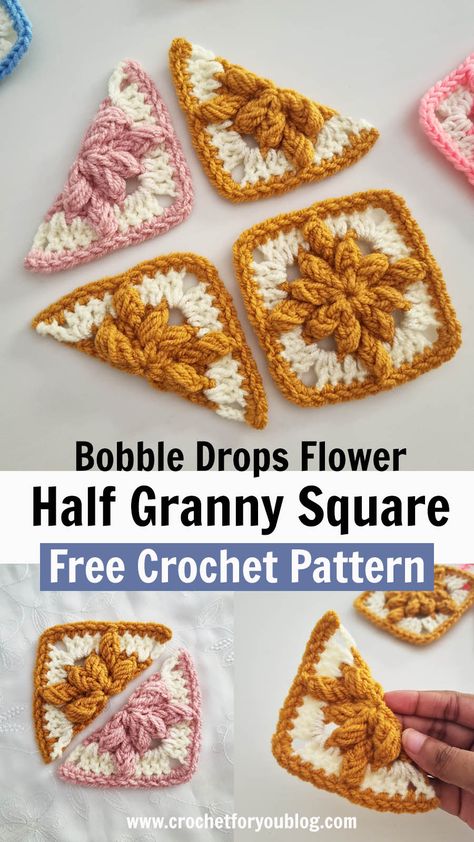 How To Do A Half Granny Square, Five Sided Granny Square, Bobble Drops Granny Square, Crochet Granny Square Graph, Bobble Drops Flower Granny Square, Bobble Granny Square Pattern, Puff Stitch Granny Square Pattern, Giant Granny Square Pattern, Puffy Granny Square Crochet