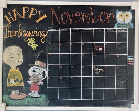 November Chalk Calendar, November Chalkboard Calendar, November Calendar Ideas White Board, November Chalkboard Art Calendar, November Chalkboard, Calander Ideas, Thanksgiving Sunday, Announcement Board, Whiteboard Ideas