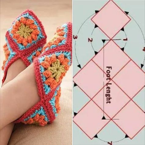 Crochet Furniture, Crocheted Slippers, Crochet Slipper Pattern, Crochet Socks, Crochet Square Patterns, Quick Crochet, Crochet Shoes, Diy Crochet Projects, Knitting Machine