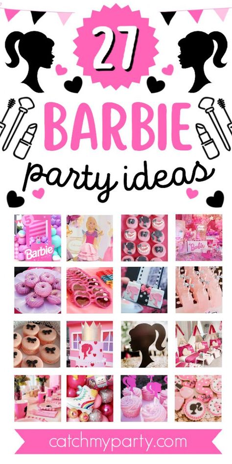 Throwing a Barbie party can be so much fun! To help you plan yours we've rounded up 27 stylish Barbie party ideas so you can host a party to remember. A Barbie party is the perfect theme for girls that love fashion, style, and, of course, everything PINK! See more party ideas and share yours at CatchMyparty.com Barbie Party Games, Barbie Party Ideas, Barbie Birthday Party Ideas, Barbie Pool Party, Barbie Party Decorations, Barbie Theme Party, Barbie Box, Barbie Birthday Party, Barbie Theme