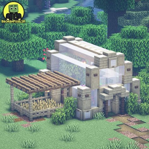 Retro Minecraft Builds, Greenhouse In Minecraft, Minecraft Farm Ideas, Minecraft Treehouses, Minecraft Greenhouse, Farm Minecraft, Minecraft Garden, Mc Builds, Minecraft World