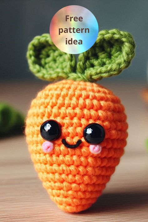 Cute crochet amigurumi carrot with a smiling face! Perfect for beginners with detailed instructions and simple materials. Fun project for all ages. Carrot Amigurumi Free Pattern, Carrot Crochet Pattern Free, Crochet Carrots Pattern Free, Crochet Carrot Pattern, Crochet Carrot, Cute Crochet Amigurumi, Carrot Pattern, Crochet Food, Easter Crochet