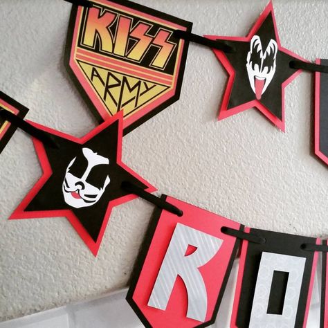 Kiss Band Themed 50th Birthday Party Banner, Kiss Army, 50 Rocks Kiss Band Party, Kiss Decorations, Kiss Birthday Party, Festa Rock Roll, Rock And Roll Party, Rock And Roll Birthday Party, 50 Rocks, Rock Costume, Banda Kiss