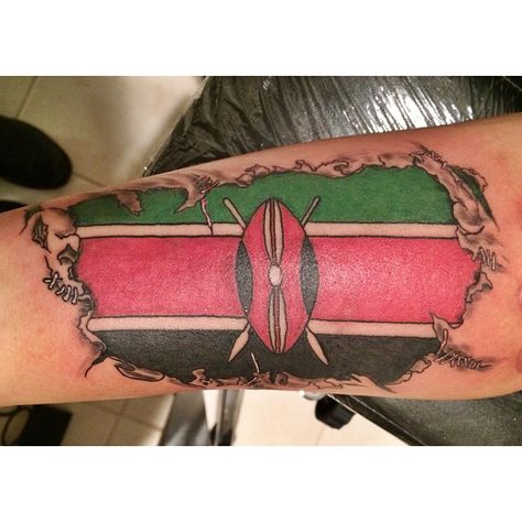 Did this fun, very meaningful, custom Kenya flag piece today! #customdesign #customtattoos #undertheskintattoos #create #art #artist #kenya #tattoo #tattoos #tattooart #tattooyou #tattooartist... Kenyan Flag Tattoo, Kenya Tattoo, Runner Tattoo, Kenyan Flag, Kenya Flag, African Tattoo, Egypt Tattoo, Military Tattoos, Tattoo Prices