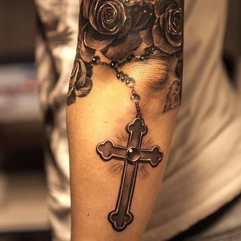 Tattoo Designs On Chest, Tattoo Designs On Neck, Victor Tattoo, Piercings Quotes, Rosary Tattoos, Rosary Bead Tattoo, Guitar Tattoos, Tattoos Cross, Rosary Tattoo