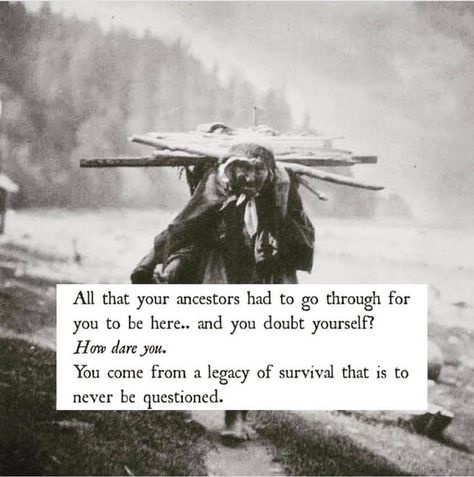 All that your ancestors had to go through for you to be here. and you doubt yourself? You come from a legacy of survival that is to never be questioned. Ancestors Quotes, Warrior Goddess Training, Warrior Goddess, Native American Wisdom, Native American Quotes, Poem Quotes, Guy Names, Pretty Words, Family History