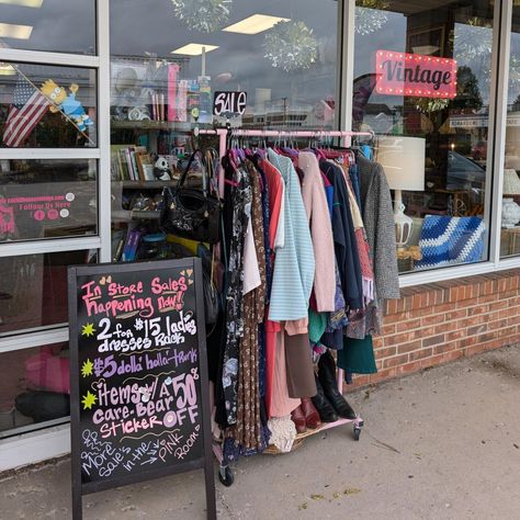 Sales are still going strong in store! Open till' 5 today. CLOSED tomorrow-Saturday 8/31 and Sunday 9/1 Garage Sale Aesthetic, Sale Aesthetic, Dress Rack, Sale Store, Garage Sale, Garage Sales, Garage, In Store, Quick Saves