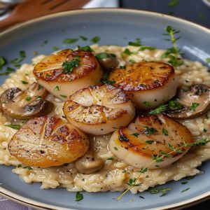 Scallops and Mushroom Risotto Scallops And Mushroom Risotto, Creamy Mushroom Risotto, Lobster Cream Sauce, Frozen Scallops, Mushroom Risotto Recipes, Seared Scallops, Mushroom Risotto, Risotto Recipes, Creamy Mushrooms