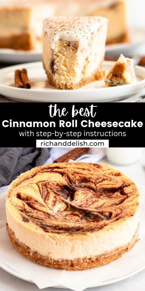 No Bake Cinnamon Roll Cheesecake, Cinnamon Rolls Cheesecake, Cinnamon Swirl Cheesecake, Swirled Cheesecake, Holiday Recipes Christmas Desserts, Roll Cheesecake, Cinnamon Baking, Holiday Potluck, Cinnamon Cheesecake